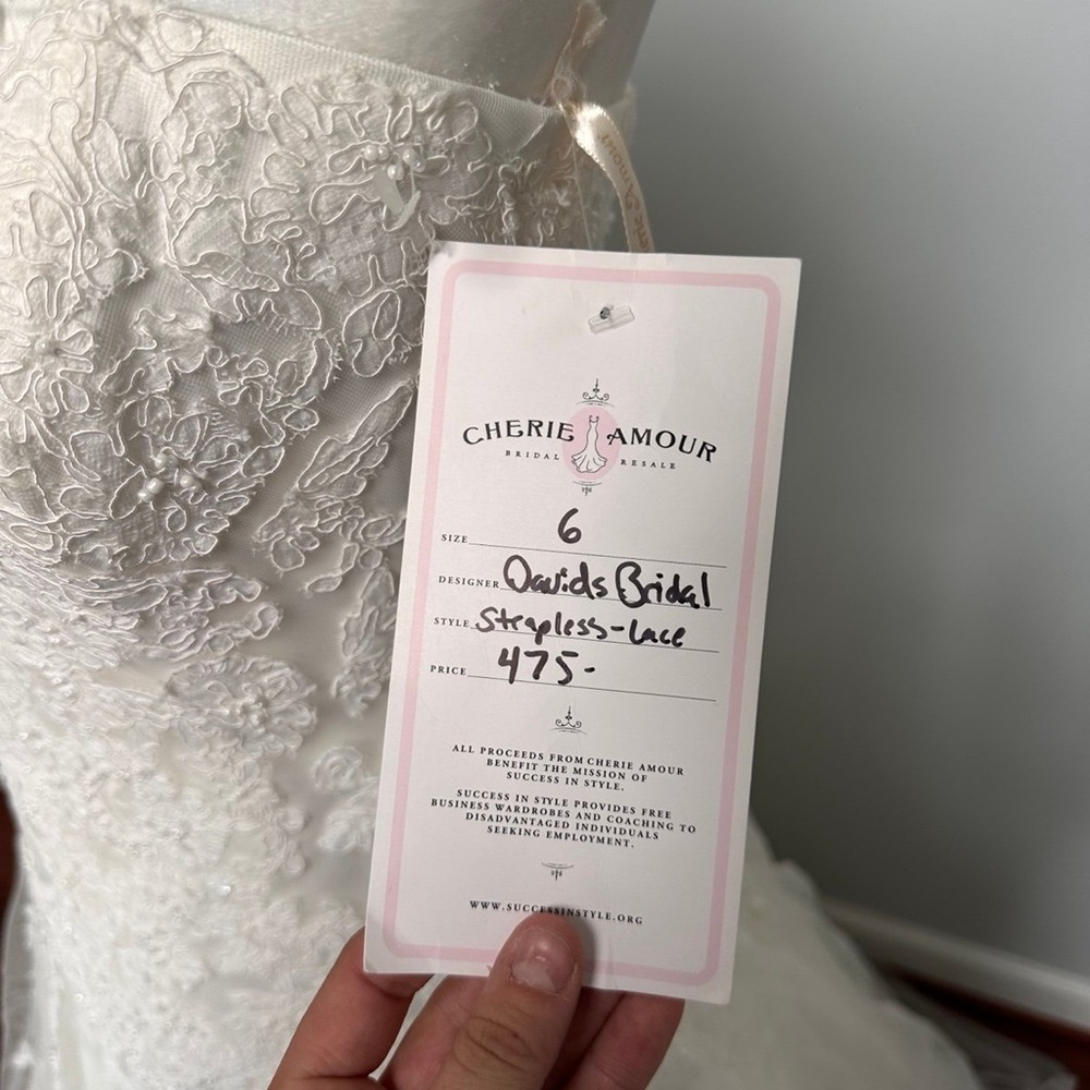 David’s Bridal Floral Laced Strapless Corset Princess Bridal Wedding Dress Ivory - Picture 10 of 11